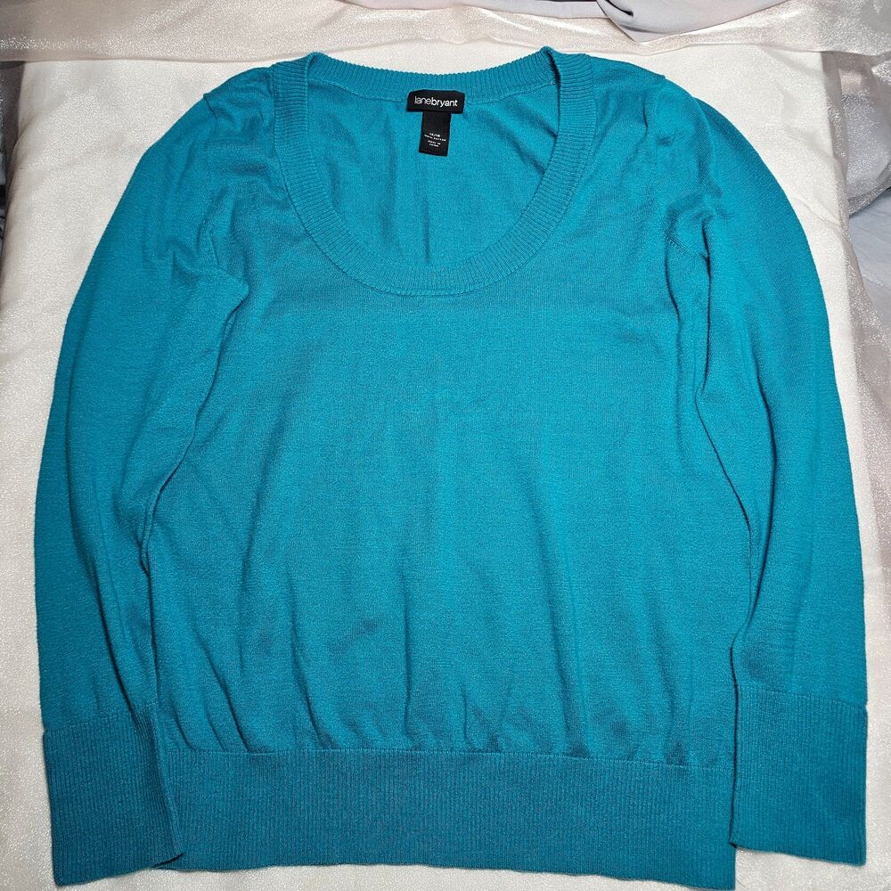 Lane Bryant Turquoise Blue Scoop Neck Lightweight Sweater Size 14/16 Vintage
